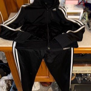 adidas Black and White Three-Stripe Track Jacket and Pants